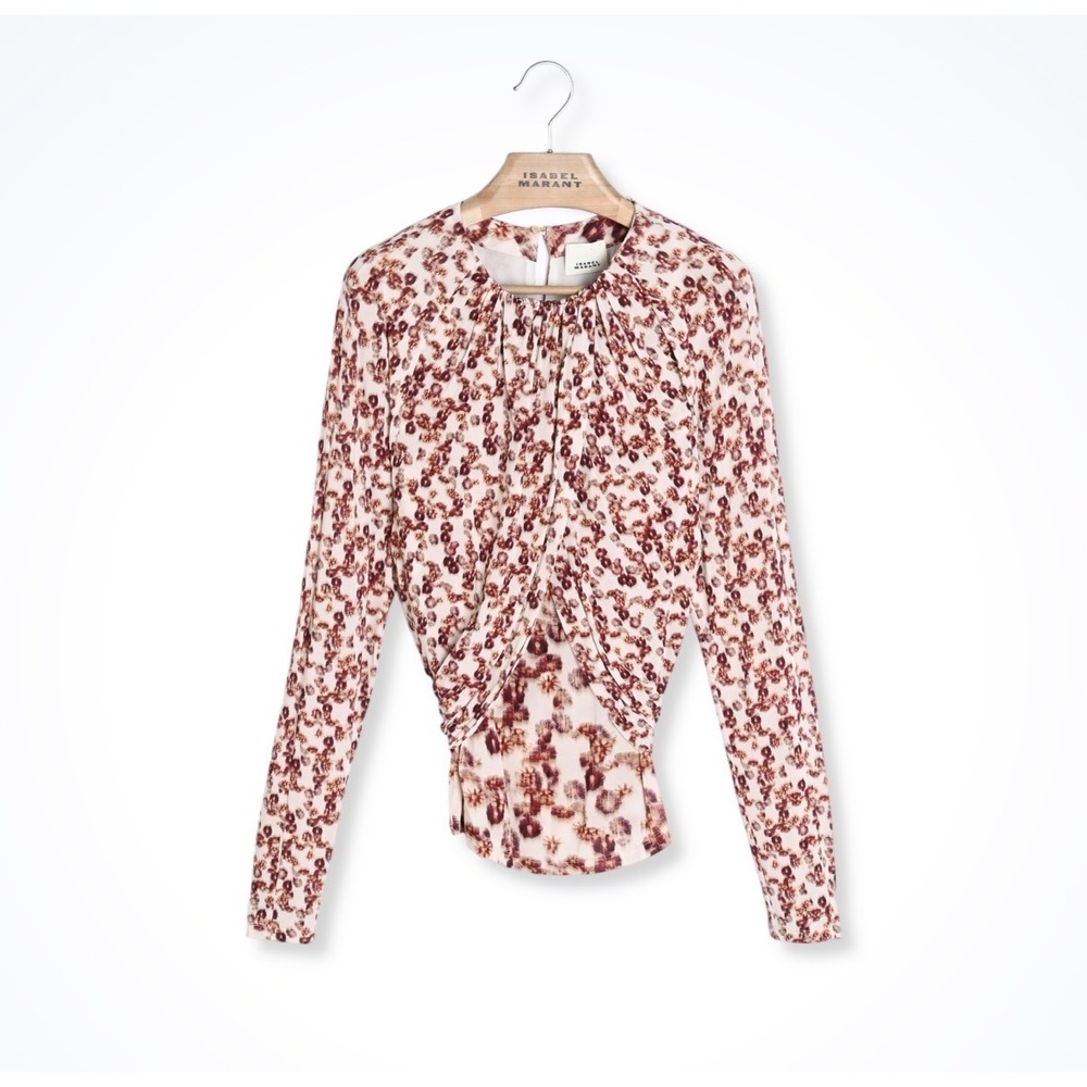 Isabel Marant Gaetane Top Garnet Floral Draped Long Sleeve Blouse Size 42 NEW
